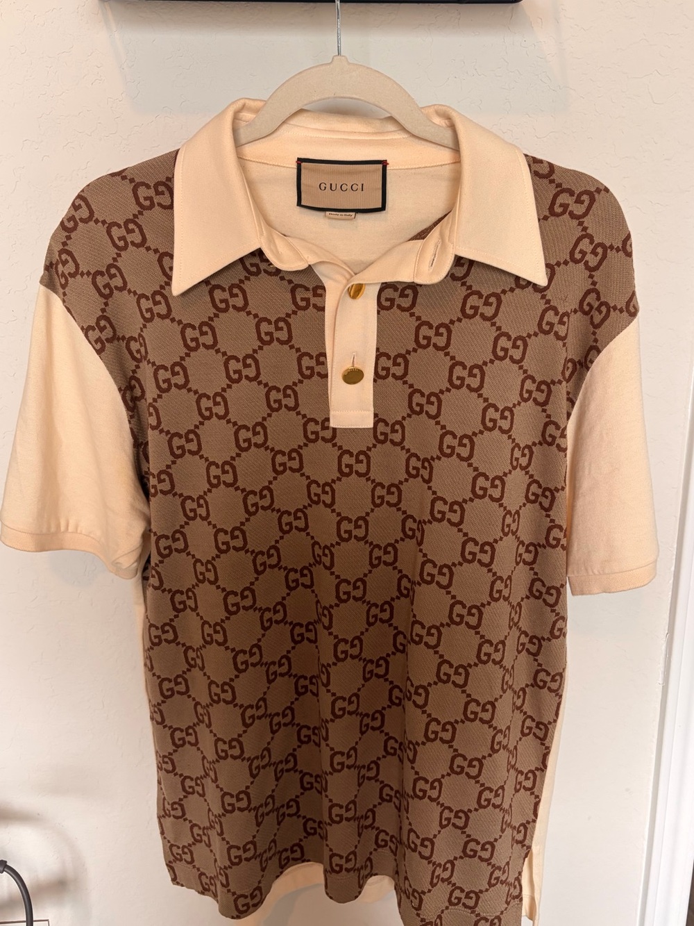 Gucci Beige and Brown GG Monogram Polo